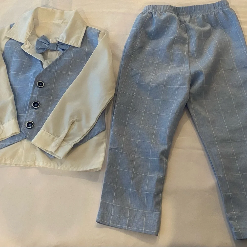 Othr Light Blue Plaid Vest with Matching Bow Tie
